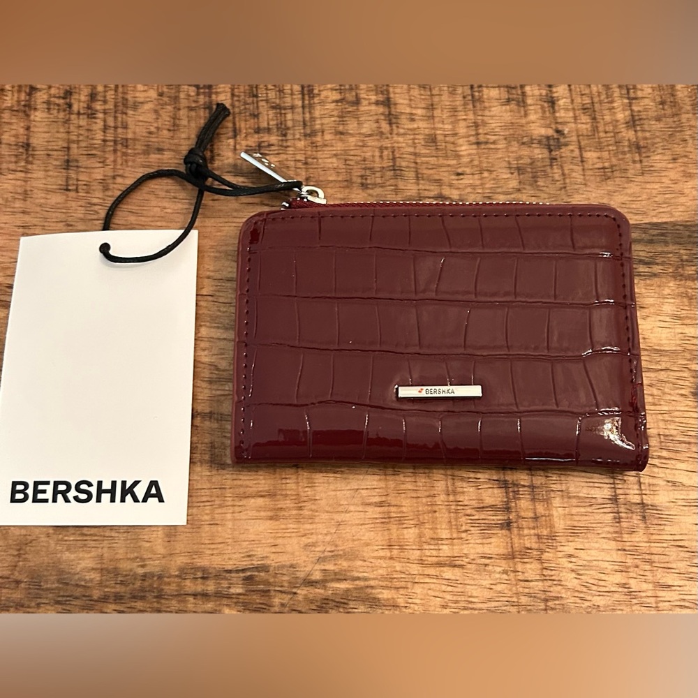 Bershka Croc-Embossed Burgundy Wallet